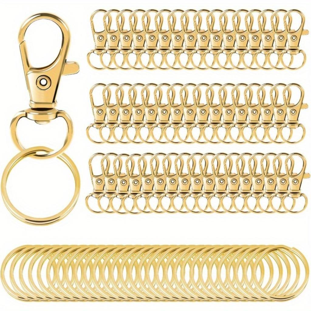 100PCS Gold Swivel Clasps Lanyard Snap Hooks with Key Rings, Key Chain Clip Hooks Lobster Claw Clasps for Keychains Jewelry DIY Crafts