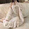 Women's Winter Sexy Bathrobe Set Coral Velvet Warm Ladies Dressing Gown 2 Pcs Set Long Sleeve Lace Up Backless Nightwear Female