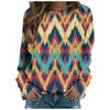 Spring Autumn Elegant Ladies Women's Boho Loose Casual Fashion Line Texture Printed t-Shirts Long Sleeve Top