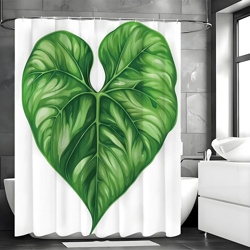 Green Leaf Shower Curtain, Bathroom Decorative Shower Curtain, Waterproof Shower Curtain with Hooks
