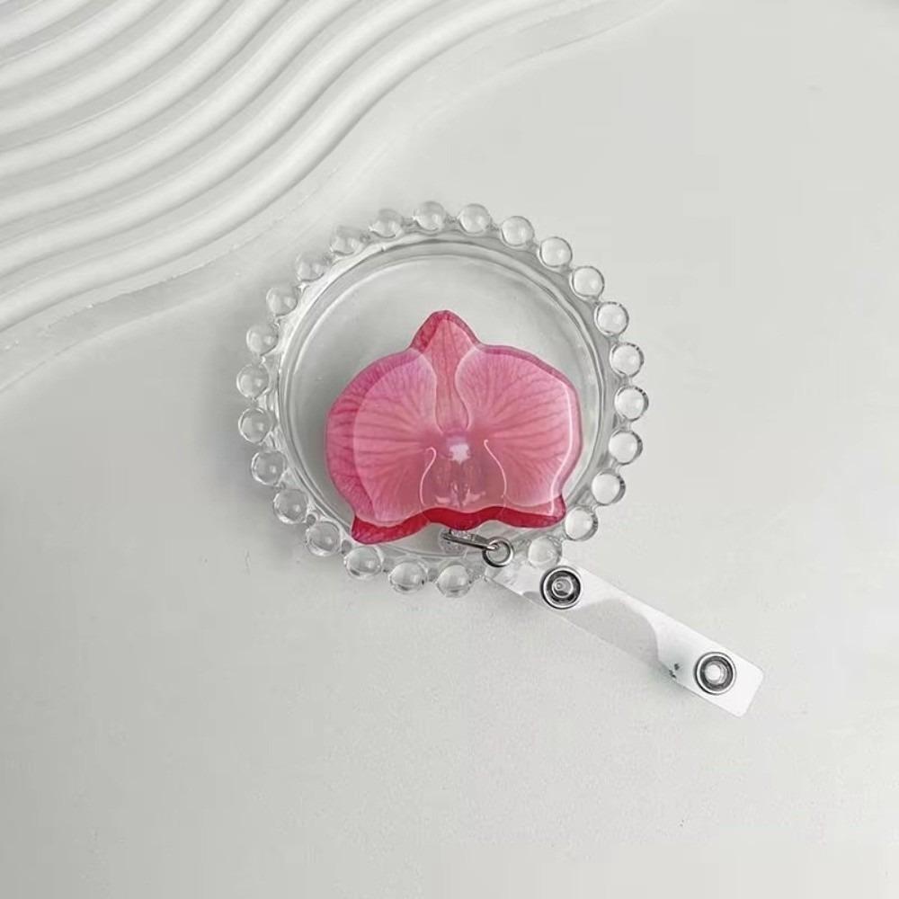 Acrylic Resin ID Card Badge Holder Clip Orchid Design Orchid ID Badge For Women