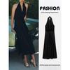 Za2024 Summer New Product Women's Clothes Sexy Open Back Hanging Collar Midi Skirt Dress Black Dress 4786011 800
