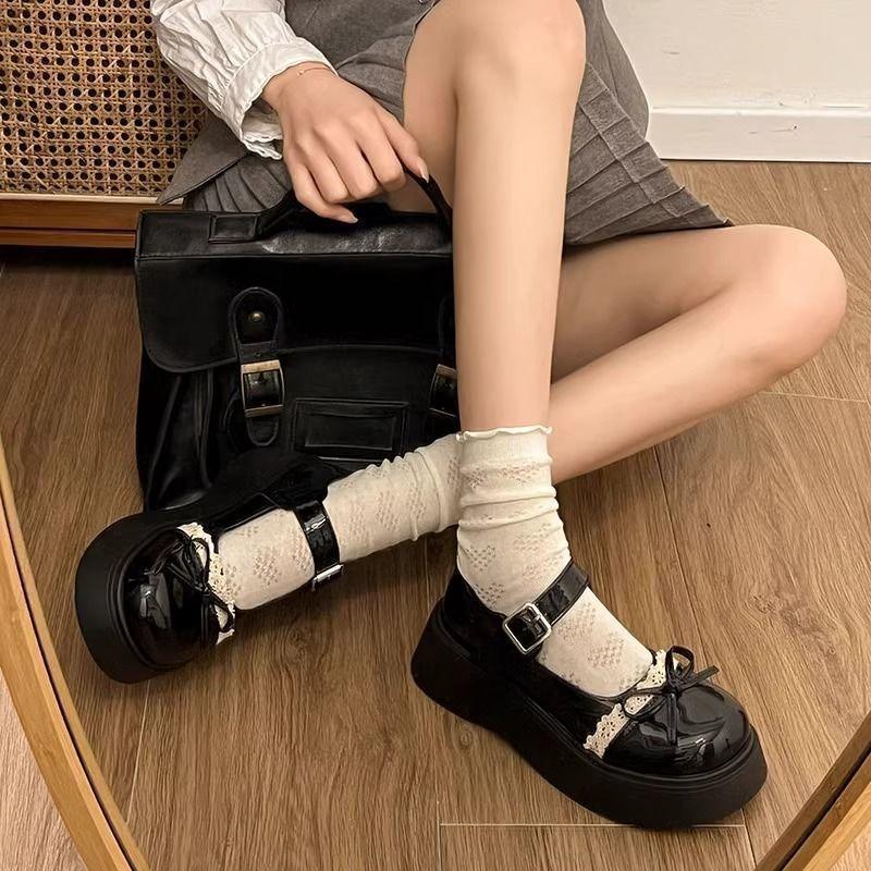 Ретро юбка одинарная обувь новая весна японская платформа милые туфли Мэри Джейн из кожи бант