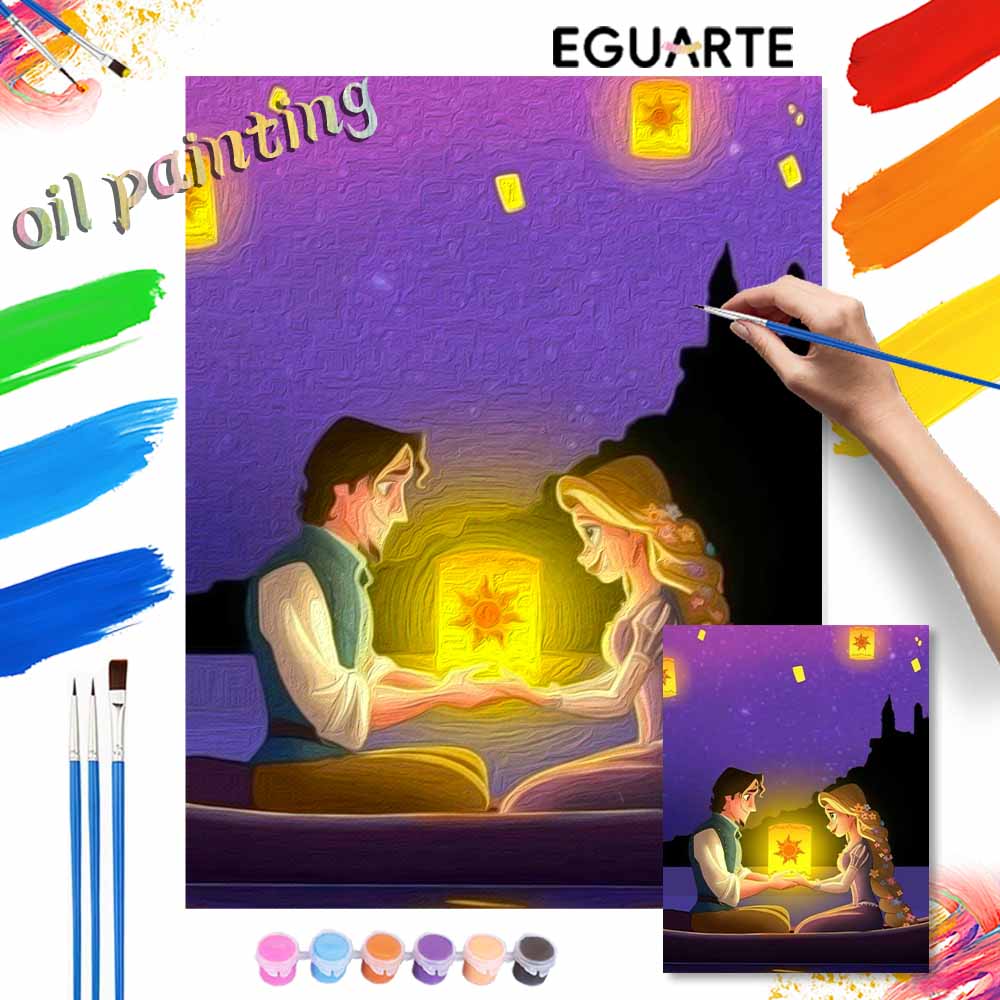 Disney DIY Tangled Rapunzel Lantern Oil Painting Art Painting Kit Home Wall Decor Handmade Gift Art Decor Gift Painting For Bedroom Wall