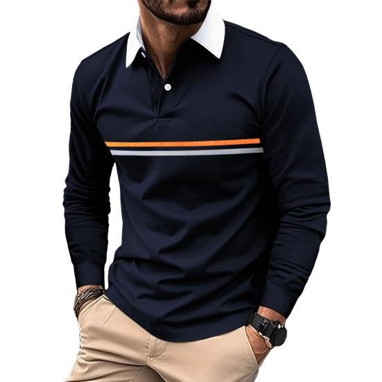 Мужской осенне-весенний топ в полоску с лацканами, однотонный пуловер с длинными рукавами и пуговицами, повседневная мягкая дышащая мужская повседневная рубашка