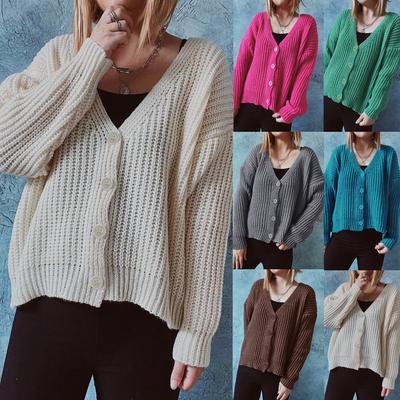 Осенние кардиганы свитера для женщин Зимние длинные рукава однобортные вязаные свитера Верхняя одежда Пальто