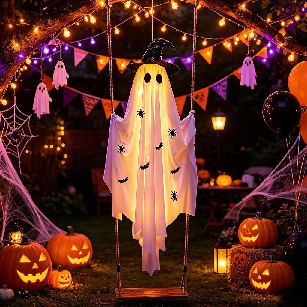 100 cm Halloween Decorative Ghost Hanging Ghost Decoration with Fairy Lights