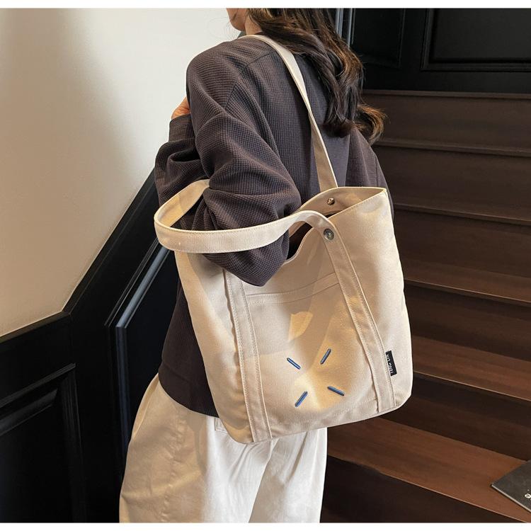 Canvas Bag Women's Large-capacity New Simple and Versatile Shoulder Bag Casual Summer College Student Tote Bag