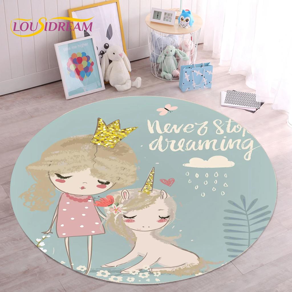 Милый ковер с балериной, феей, единорогом, мультяшный, круглый, для гостиной, спальни, детской комнаты, декор, коврик для питомцев, нескользящий