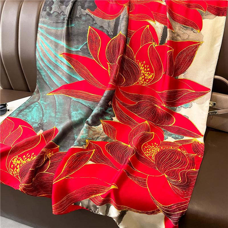 New Simple and Versatile Geometric Fashion Scarf Women's Thin Simulated Silk Shawl Sunscreen Long Large Size Silk