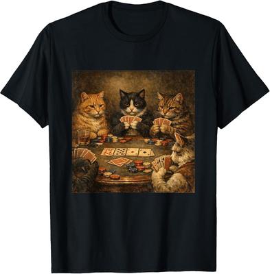 Funny Cats Playing Poker Vintage Cat Meme Card Players Unisex T-shirt