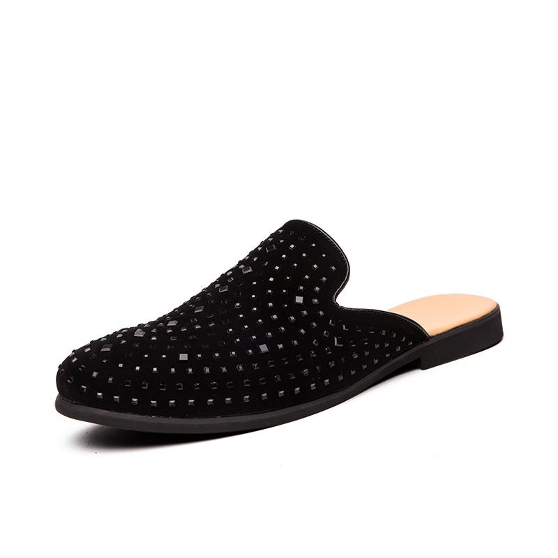 Fashion Loafers Glitter Mules Half Shoes for Men Casual Designer Shoes Men Slippers Luxury Slides with Drilling Leather Shoes for Men