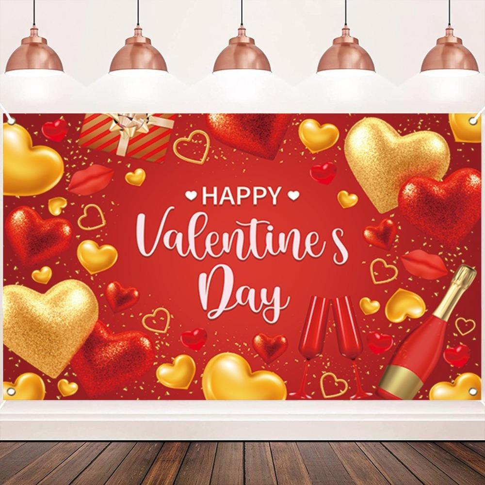 115cmx180cm Red Love Heart Background Celebrate Happy Valentine's Day Banner  Photo Booth
