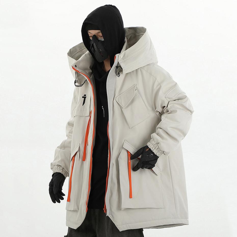 Mulit Pocket Winter Jackets Techwear Coats Men Fashion Streetwear Oversized Parkas Warm Hooded Jacket