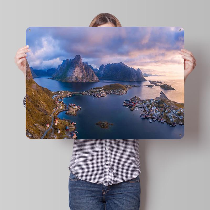 Norway Travel Lofoten City D Printed Texture Poster Personalized Wall Art Retro Metal Tin Signs for Home Decor Room Accessories
