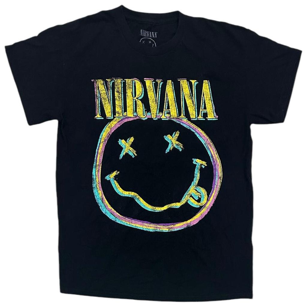 Nirvana Men T-shirt Distressed Print Daze Smile Authentic Merch Tee in Black