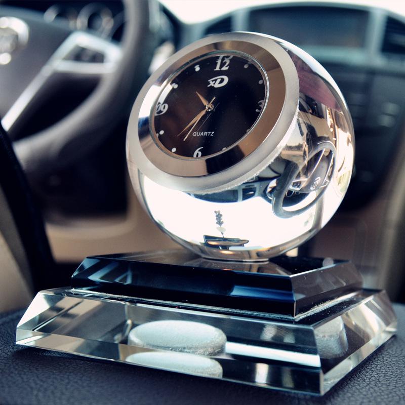 Car Crystal Perfume Seat Crystal Ball with Clock Car Perfume Seat Car Creative Gift Ornaments Interior Accessories