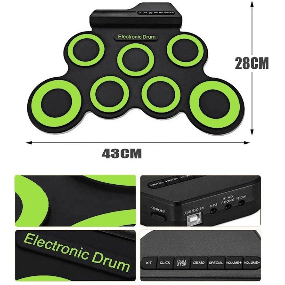 1 коробка с педалью сустейна, электронная ударная установка, 7 складных музыкальных барабанов для начинающих детей
