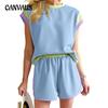Plus Size Summer Women's Short Sleeve Top Shorts Suit Trendy Loose Pullover Round Neck Casual Suit