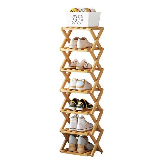 Многоуровневая складная бамбуковая полка для обуви без сборки, узкая, экономичная, для прихожей, кладовки, общежития