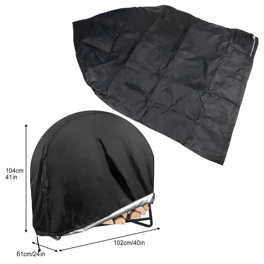 Heavy Duty 210D Oxford Fabric Firewood Log Hoop Cover with Zipper for 40 Inch Wood Storage Holder Windproof Adjustable Buckles