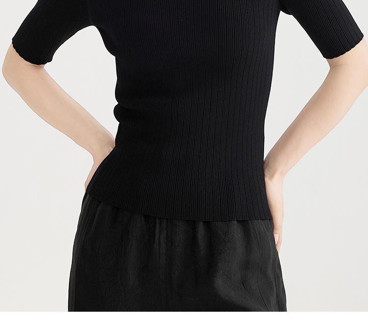 Fashionable slim fit women's short sleeved lapel knitted sweater 2025 spring and summer thin style hollow out small shirt top