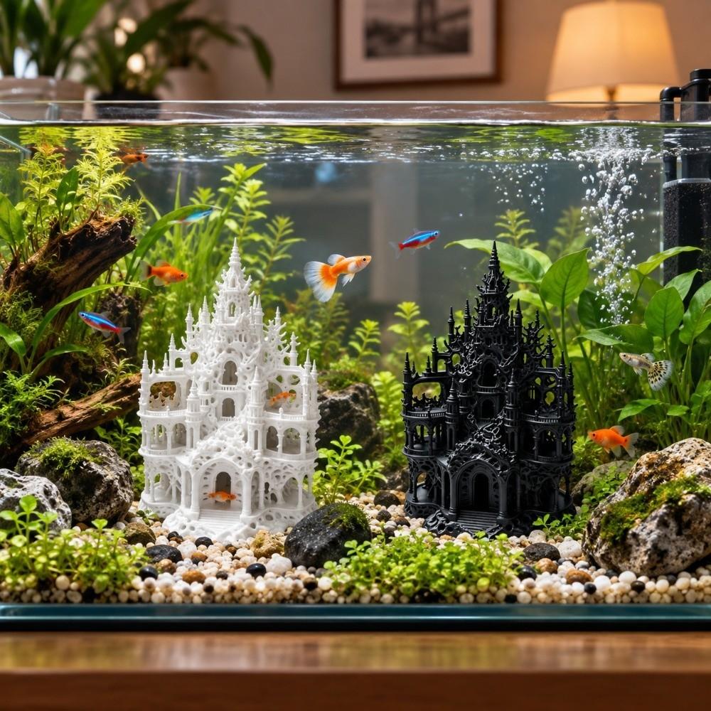 3D Printed Fish Tank Decoration Gothic Style Fake Castle Figurine Micro Landscape