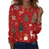 Women's Fashion Casual Christmas Printed Round Neck Long Sleeve Pullover Top