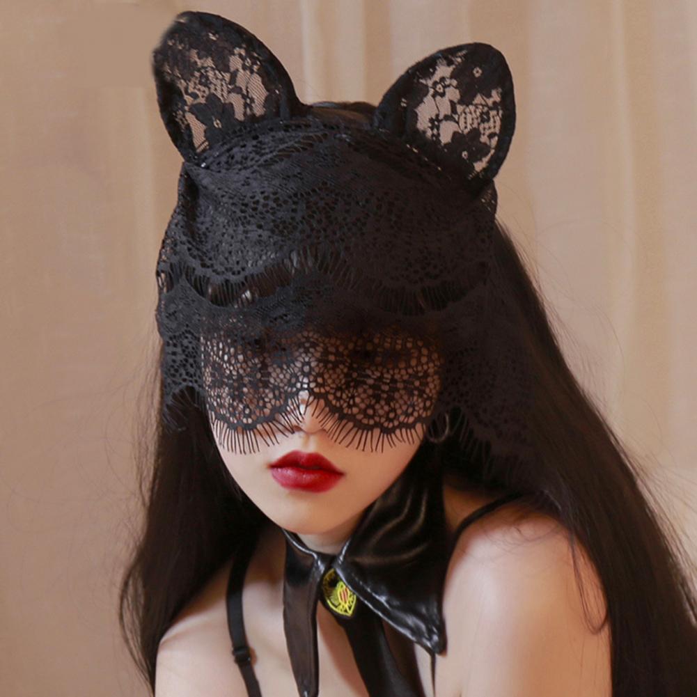 Costume Masks Women Eyewear Lace Hair Hoop Sexy Thin Veils Design Cat Ear Pure Color Girls Headband for Party