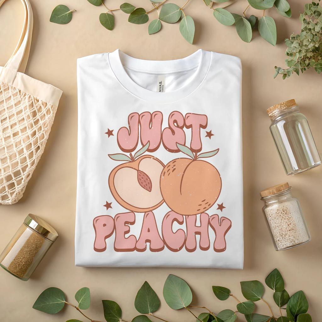 Рубашка «Just Peachy» – Милая ретро футболка с графическим изображением персика для женщин и летний наряд A452