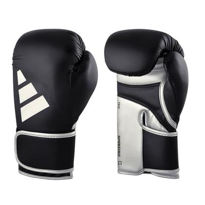 Боксерские перчатки adidas Speed 165 WAKO сертифицированные спарринговые перчатки для бокса и кикбоксинга натуральная кожа черного цвета x //Adidas (12 унций, серебро)