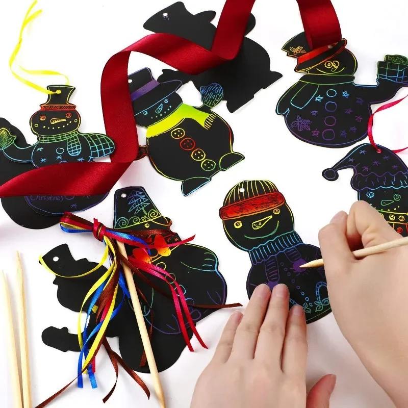 36 шт. Подвеска в виде снеговика на рождественскую елку для детей, цветная бумага для скретч-бумага своими руками, креативная бумага для рисования граффити