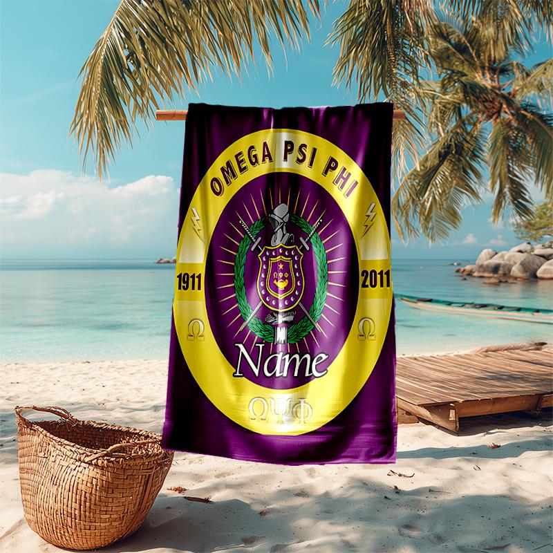 Personalized customized proof beach towel with Omega Psi Phi pattern - soft, absorbent,quick-drying,perfect swimming,camping&bathing