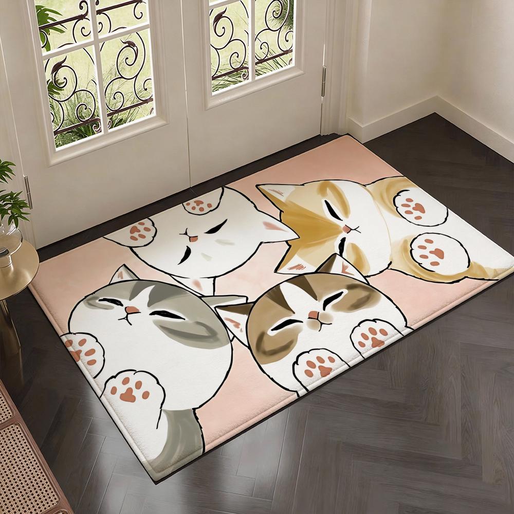 Cute Cat Character Brand M-Mofusands Floor Mat Soft Thickened Flannel Door Mat Non-Slip Living Room Rug Home Decor