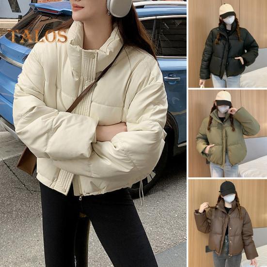 Женское зимнее хлопковое пальто с карманами, воротником-стойкой, длинным рукавом, однотонное, легкое, утолщенное, теплое, верхняя одежда