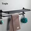 Bathroom Towel Rack with Hooks Aluminum Alloy 39-59 Cm Black Foldable Fixed Bath Towel Holder Folding Bath Shelves Towel Rail