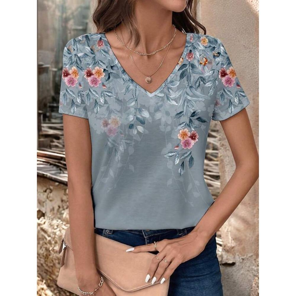 Women's T-shirt Floral Graphic Fashion Short-sleeved V-neck Top