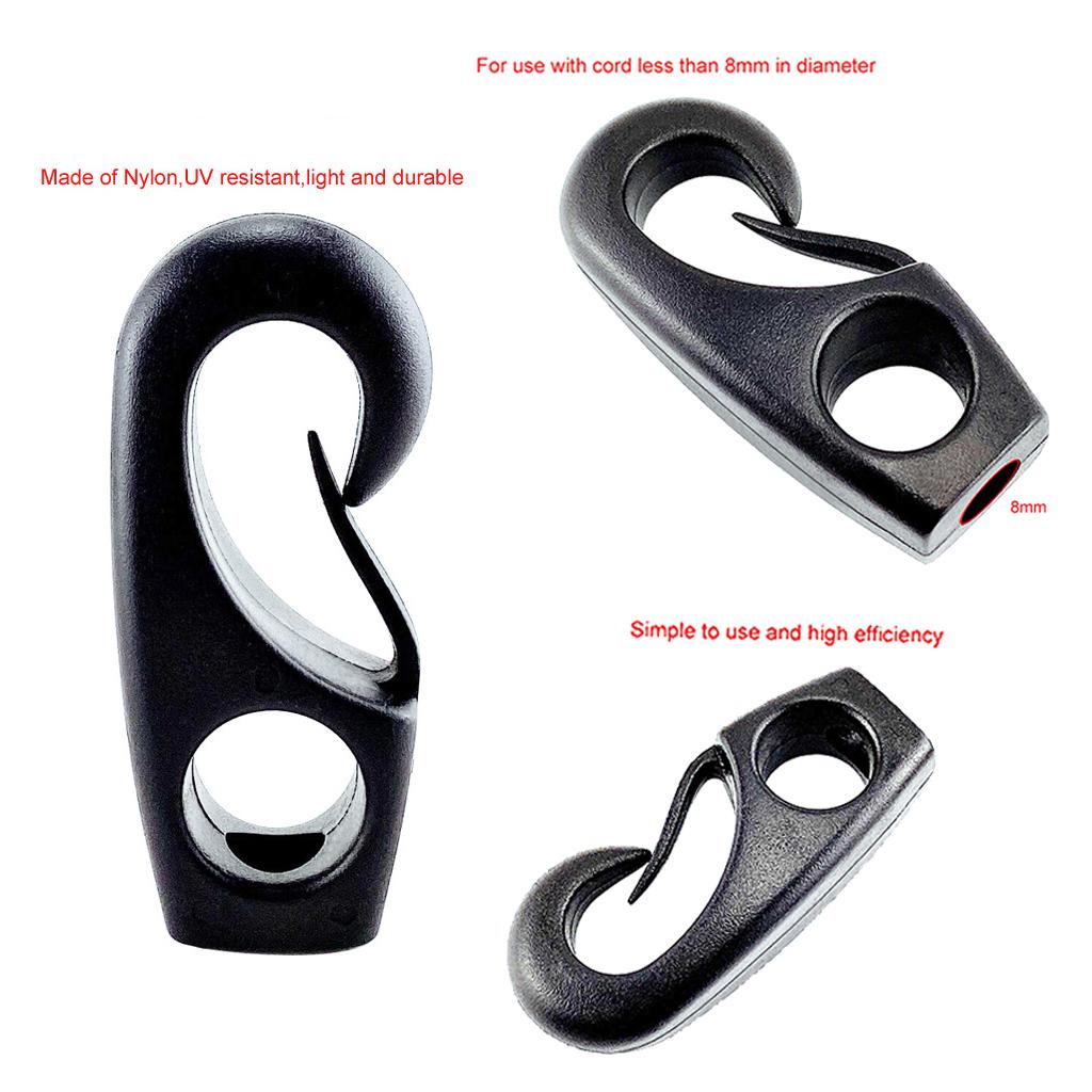 10pcs Black Heavy Duty Reusable Nylon Bungee Hooks with Shock Cord Elastic Boat Marine Rope Hooks for Camping Cargo Truck 3