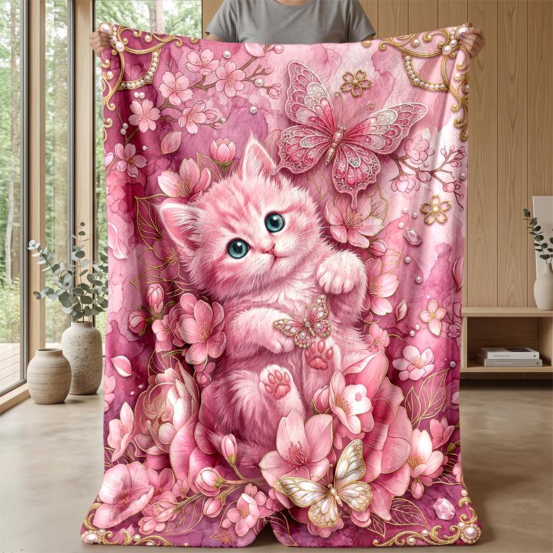 Orange Cats Pattern Theme blanket Lightweight Warm Flannel Blanket Decorative Throw Blanket for Home Decoration