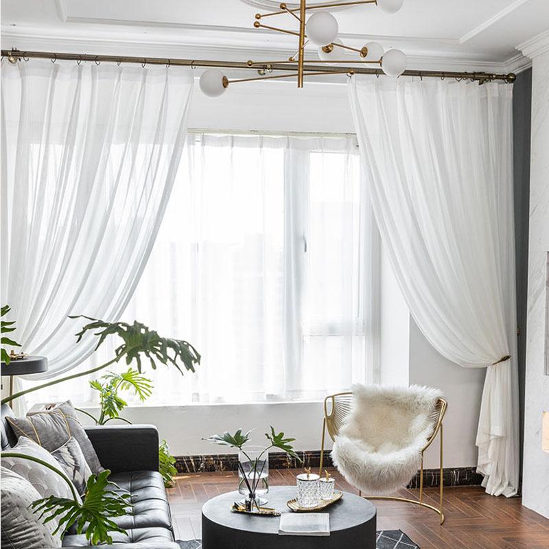 Белая марлевая занавеска «рыбий скелет» для гостиной, спальни, эркера, балкона, полузатеняющая, скандинавский свет, роскошный карниз