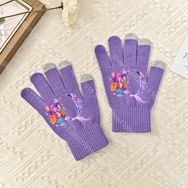K-Pop Demon Hunters Girls Boys Gloves Cartoon Letter Adult Screen Gloved Winter Warm Anime Accessories Kids Birthday Cute Gifts