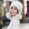 New High Quality Warm Hat Women Rabbit Fur Winter Hat Female Fashion Add Fur Lined Pompoms Knitted Hat