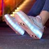 Детские светящиеся спортивные туфли, резиновые туфли, твердые волшебные патчи, зарядные двухрядные четырехколесные скользящие туфли