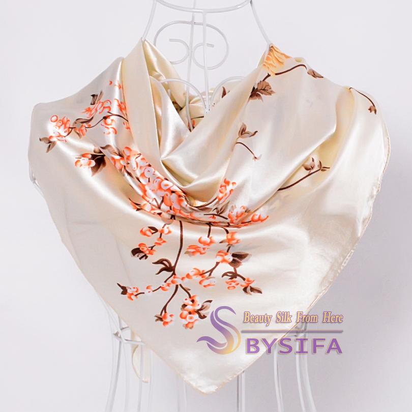 [BYSIFA] Women Rose Silk Scarf Shawl Spring Autumn Large Orange Green Square Scarves Wraps New Design Ladies Head Scarf Cape