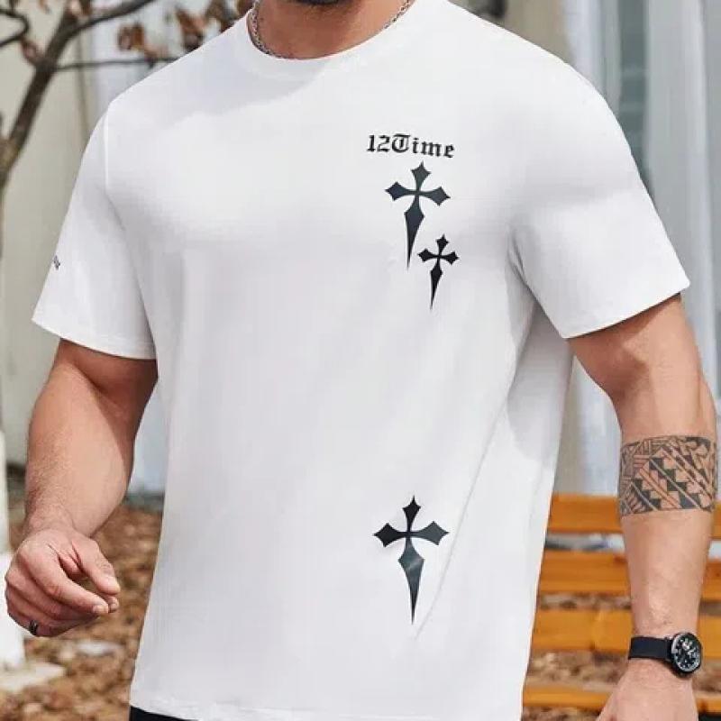 Лето 2024, повседневная модная мужская футболка в городском уличном стиле, свободный и удобный мужской топ с короткими рукавами для бега, лето 2024