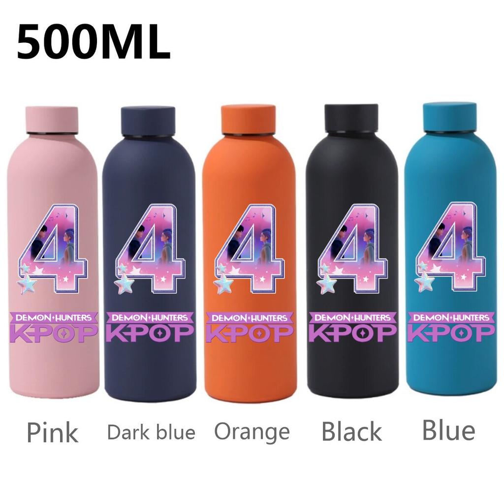 500ML KPop Demon Hunters Sport Leak Proof Stainless Steel Insulated Mug Water Cup Letter Number Cartoon Print Birthday Gifts