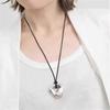 French Simple Irregular Abstract Hollow Out Pendant Necklace Cool Style Black Rope Adjustable Sweater Chain
