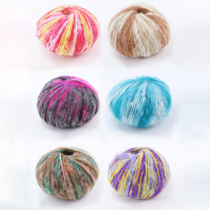 25g/ball Multi Colored Mahe Yarn Knitted Sweater Scarf Hat Doll Gradient Hand Dyed Mohar Yarn Handmade DIY Knitted Scarf and Hat