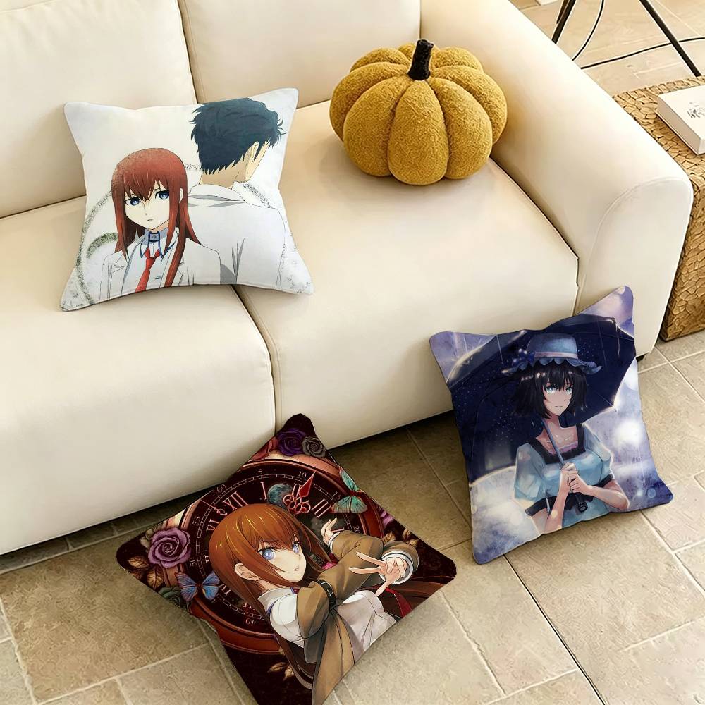 Steins GGate Anime Pillow Case Square DoubleSided Sofa Cushion Cover Bedroom Bedside Pillow Gift