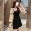 «Элегантное маленькое черное платье во французском стиле с длинными рукавами и сетчатой вставкой для женщин — весна/осень, омолаживающий, имитация двухкомпонентного дизайна»